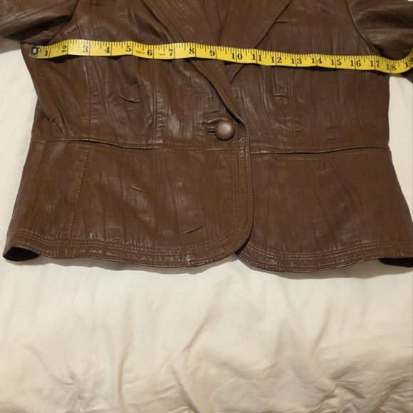 Boston Proper leather jacket blazer Lined Partial sleeve Brown Size 6 Biker Moto - Picture 5 of 8